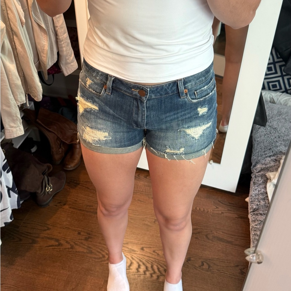 Blank NYC Blue Distressed Jean Shorts